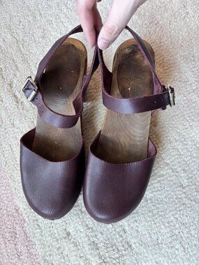 Swedish Wooden Heeled Clogs - Wine/Eggplant Color W42
